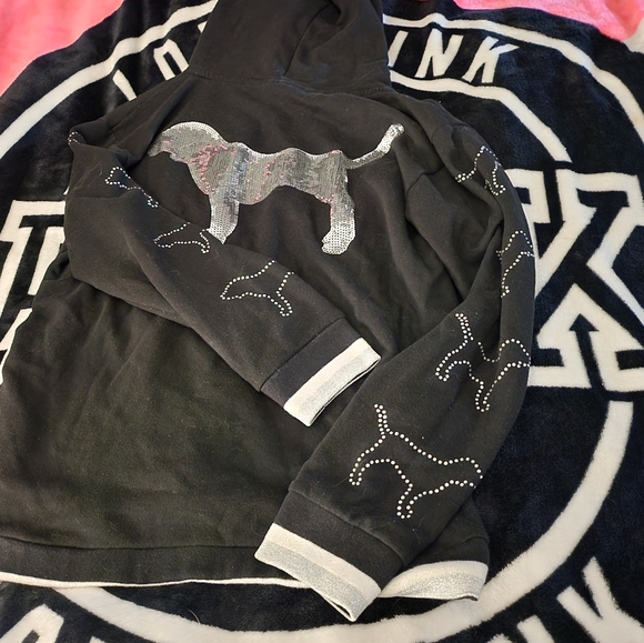 RARE Victorias Secret PINK bling pup hoodie M - Picture 3 of 7